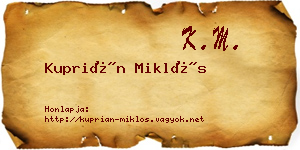 Kuprián Miklós névjegykártya
